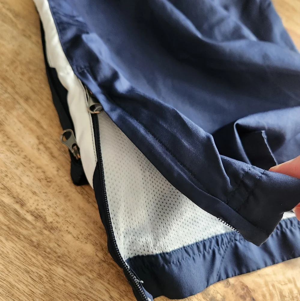 Men's Blue Under Amour Loose Athletic Pants with White Side Stripe and Zipper